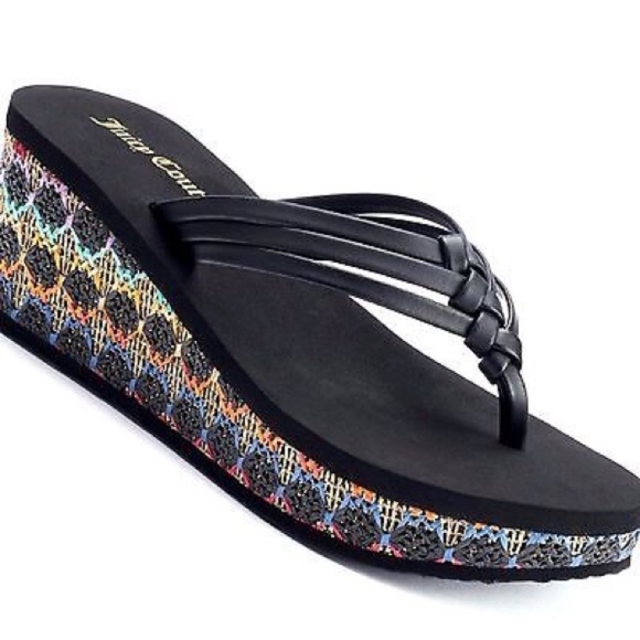 JUICY COUTURE Rainbow Braid Straw Wedge Sandals 11 - Picture 2 of 5